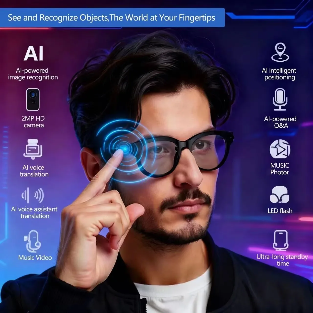 AI Sunglasses for Men with Rea - Audio Music To Video Ai recensie en prijs