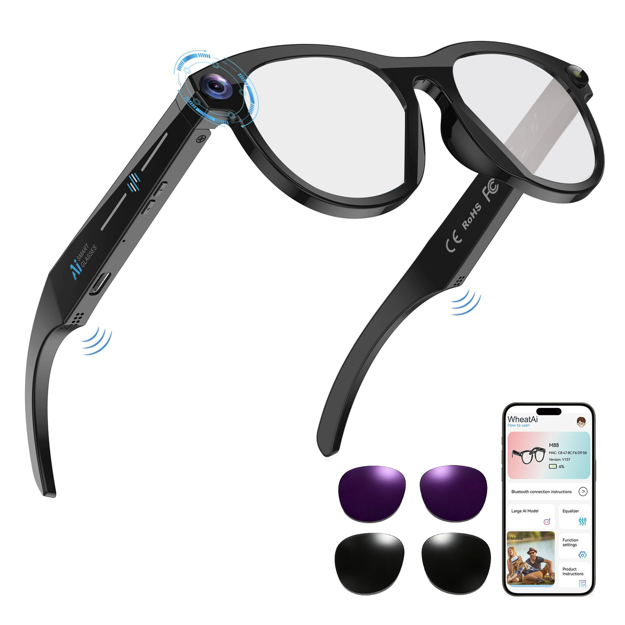 Black Smart Ai Glasses for Men - Audio Music To Video Ai recensie en prijs